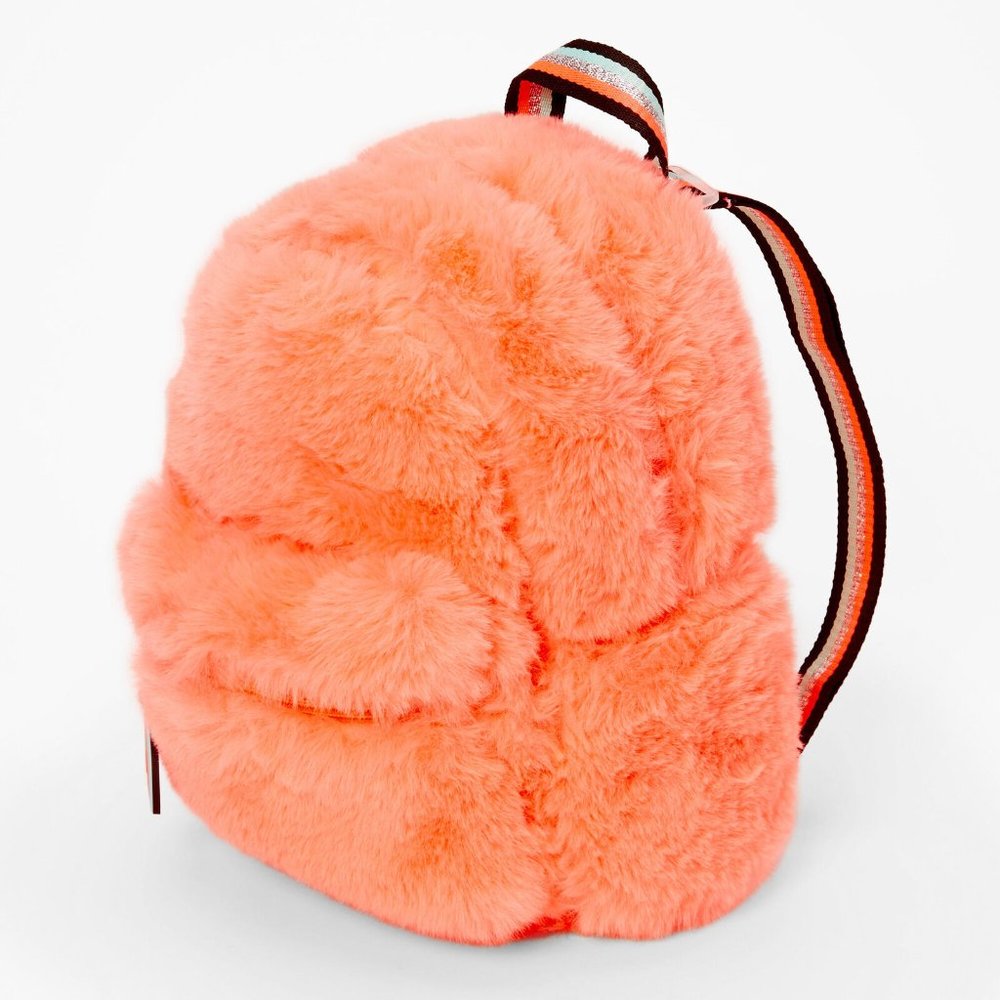 CLAIRE'S - CORAL FURRY PLUSH BACKBACK - NWT